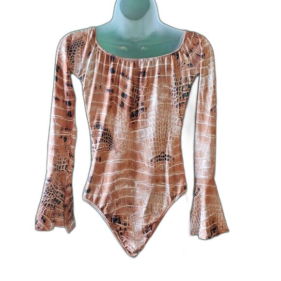 Snakeskin Long Sleeve Bodysuit Top Legging Set Sz S - Picture 4 of 8